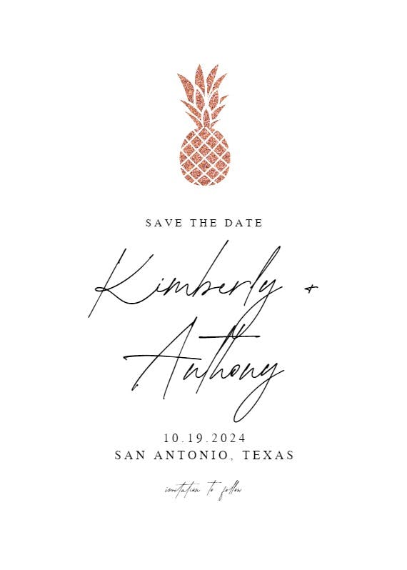 Simple gold pineapple - save the date card
