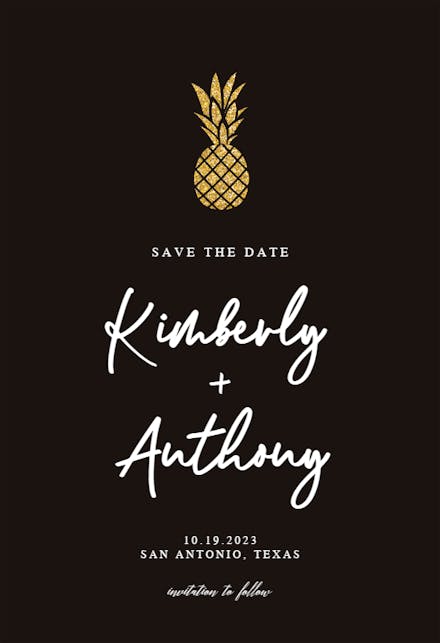 Simple Gold Pineapple - Save the Date Card