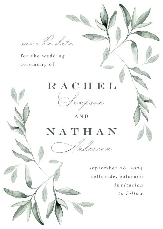 Simple ivy and sage - save the date card