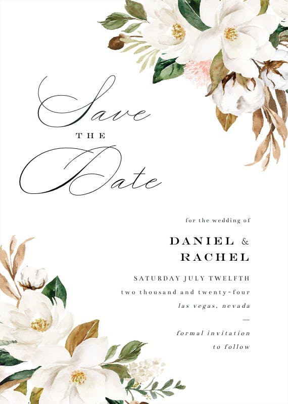 Simple magnolia - save the date card