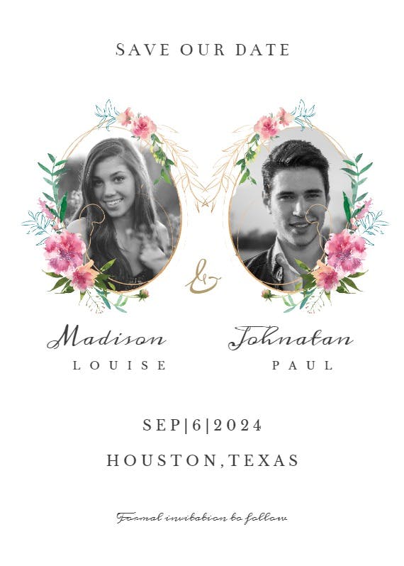Sketchy floral double photo - save the date card
