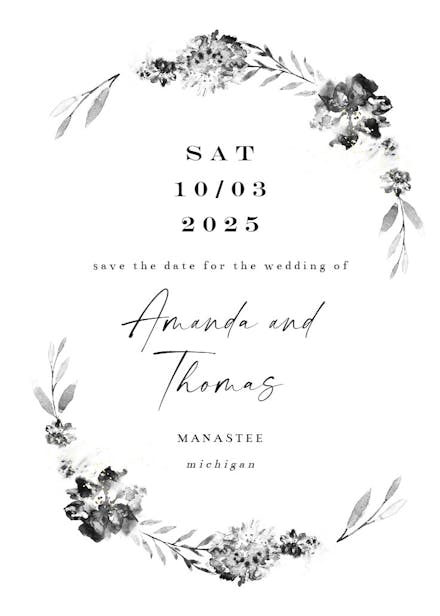 Smokey flowers wreath - save the date card