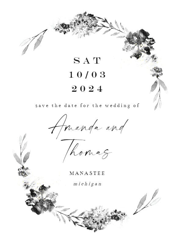 Smokey flowers wreath - save the date card