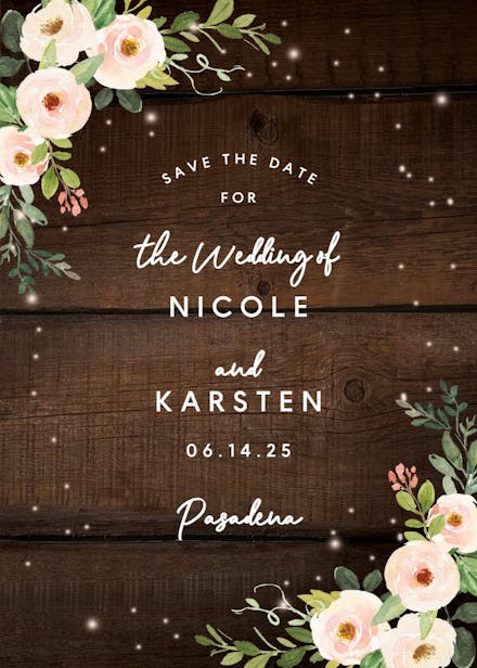Sparkling rustic floral - save the date card