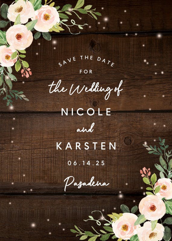 Sparkling rustic floral - save the date card