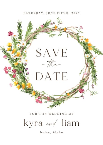 Spring flowers wreath - save the date card