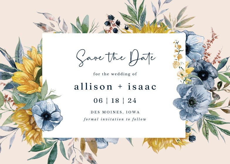 Sunflower and blue - save the date card