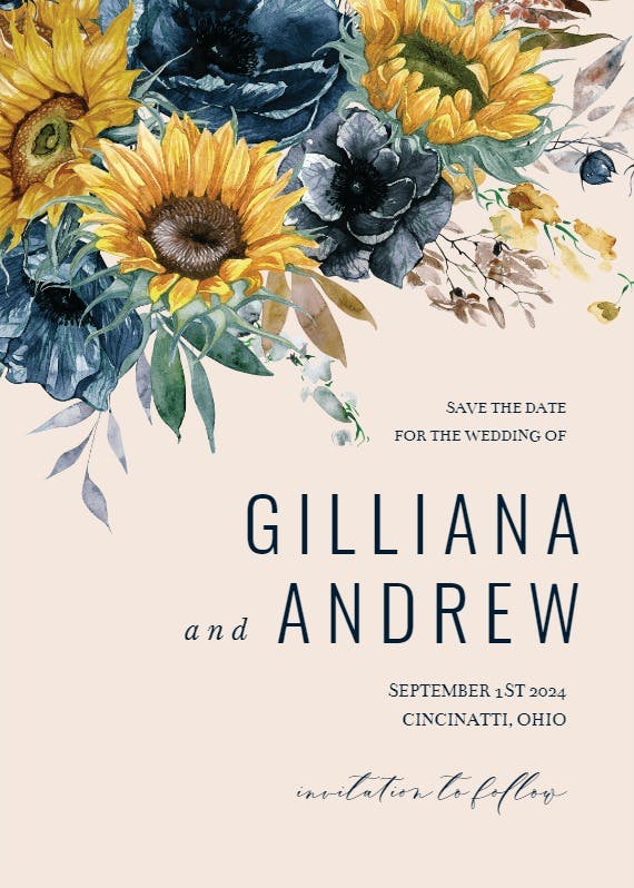 Sunflower and blue - save the date card