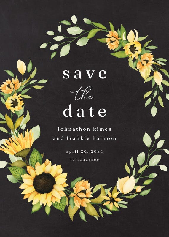 Sunflower open wreath - save the date card