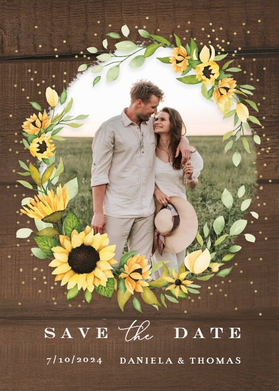 Sunflower open wreath photo -  tarjeta para reserva la fecha
