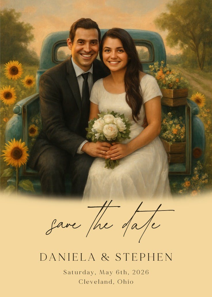 Sunflowers & sweethearts - save the date card