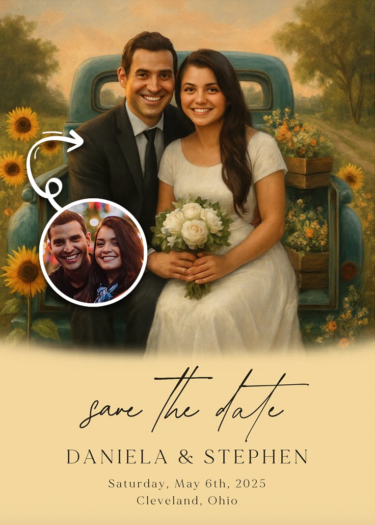 Sunflowers & sweethearts - save the date card