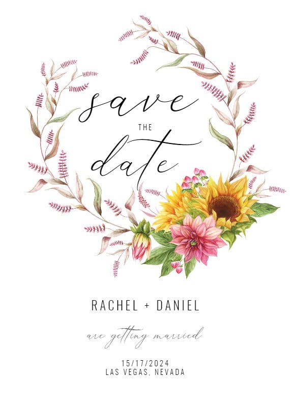 Sunflowers and dahlias - save the date card