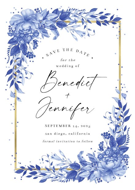 Surreal indigo bouquet - save the date card
