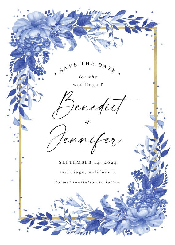Surreal indigo bouquet - save the date card