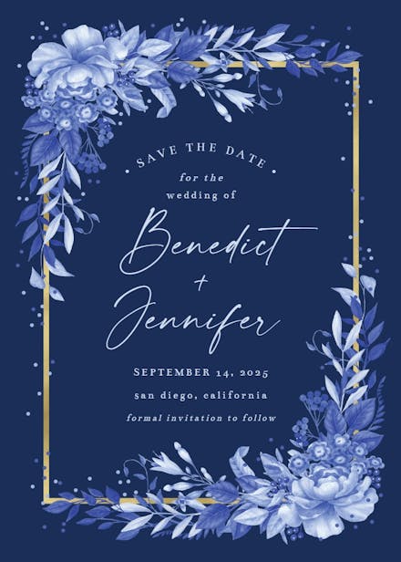 Surreal indigo bouquet - save the date card