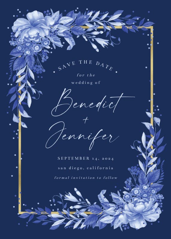 Surreal indigo bouquet - save the date card