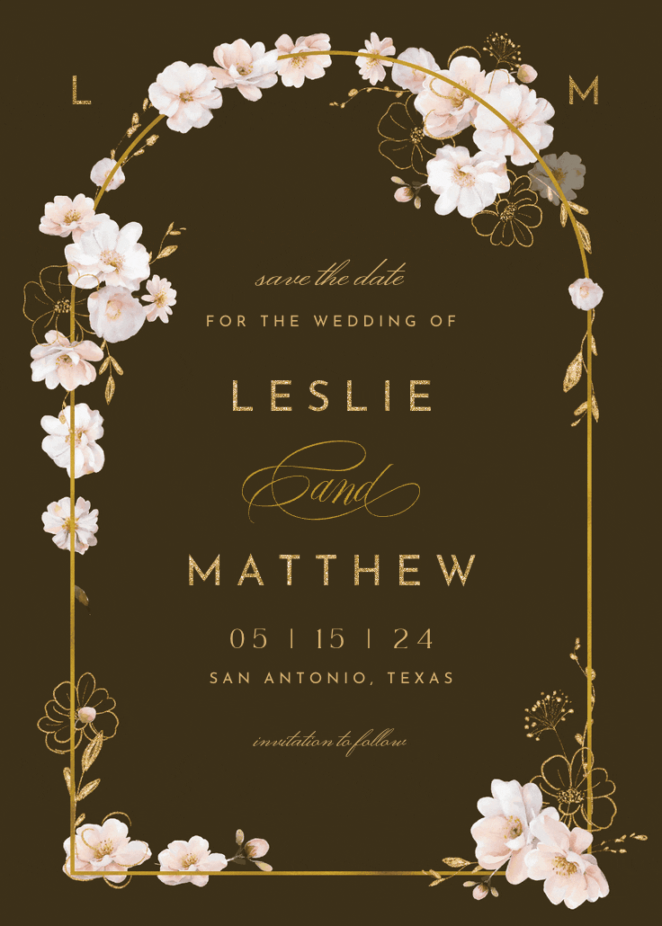 Surrounded by blooms - save the date card