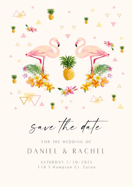 Tropical flamingo - save the date card