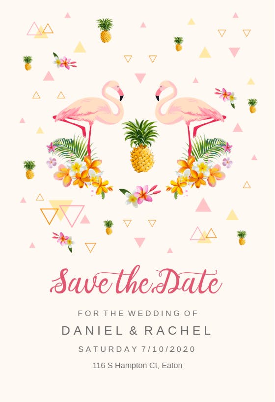 Tropical flamingo - save the date card