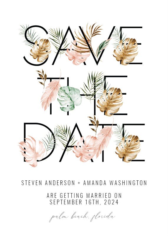 Tropical letters - save the date card