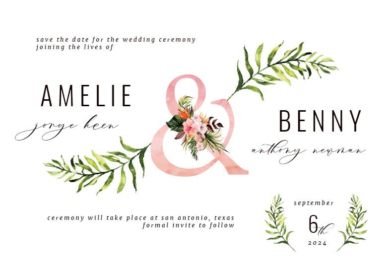 Tropical letters - save the date card