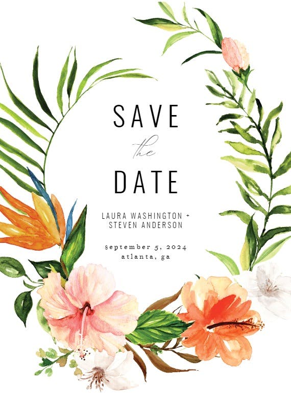 Tropical painterly - save the date card