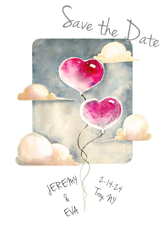 Two heart balloons - save the date card