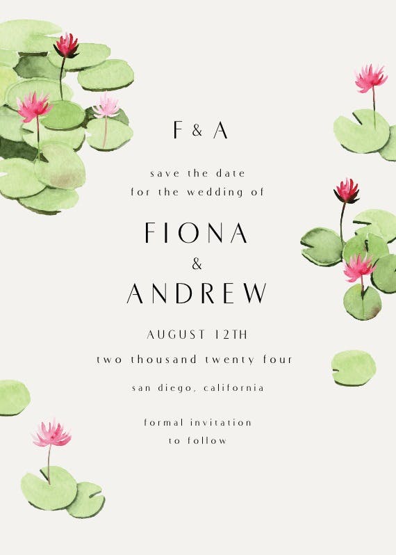 Water lily - save the date card