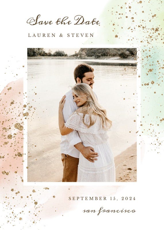 Watercolor and gold - save the date card