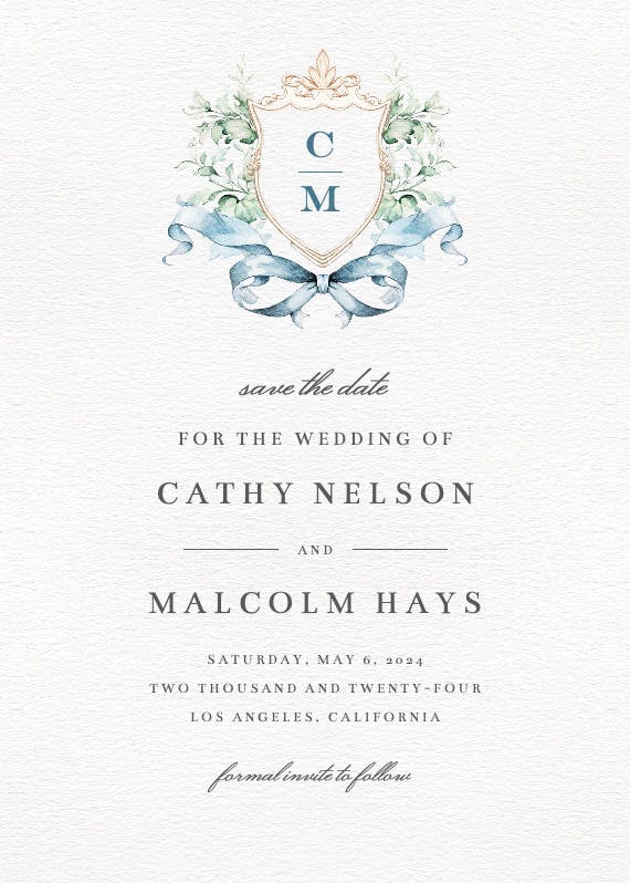 Watercolor crest - save the date card
