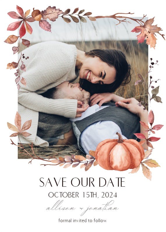 Watercolor fall pumpkins - save the date card