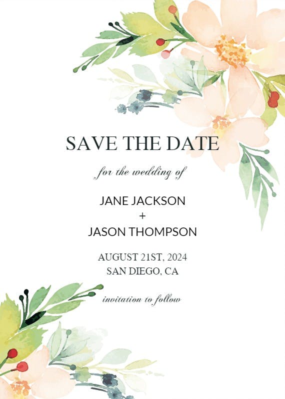 Watercolor flowers - save the date card