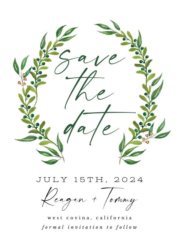 Watercolor greenery - save the date card