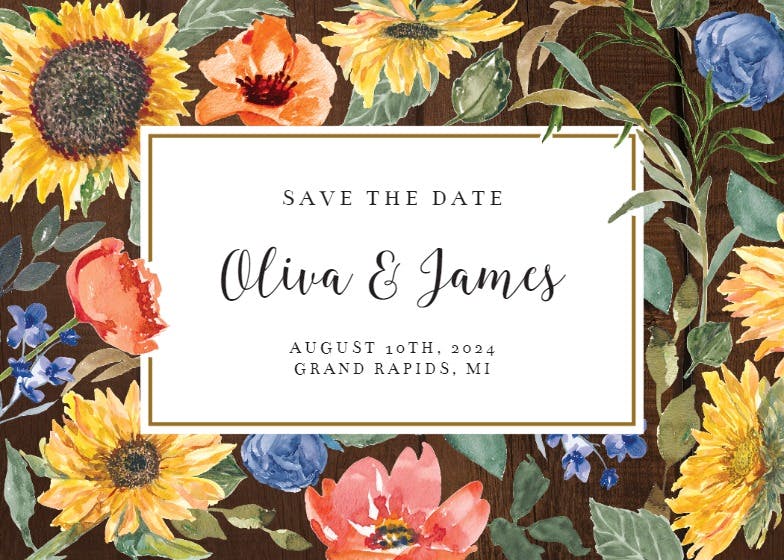 Watercolor sunflowers - save the date card