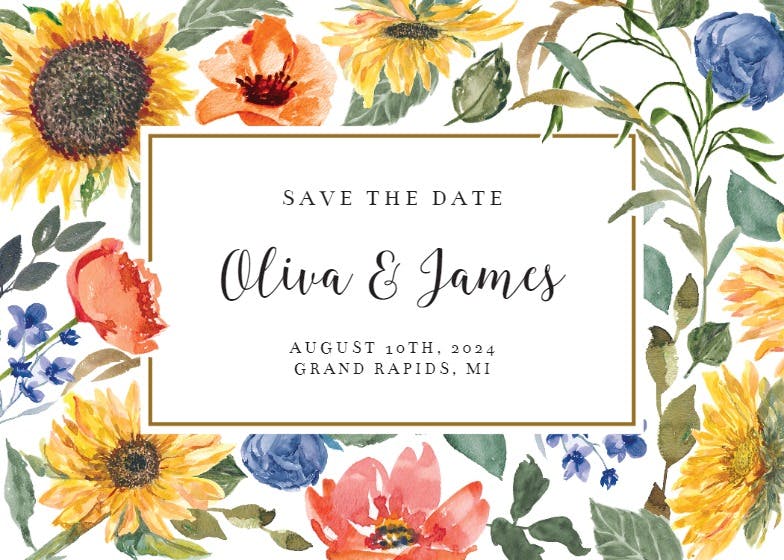 Watercolor sunflowers - save the date card