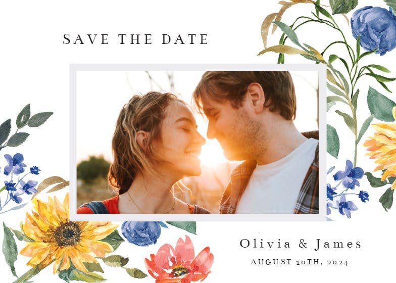 Watercolor sunflowers photo - save the date card