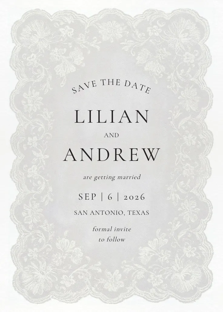 White lace - save the date-kaart