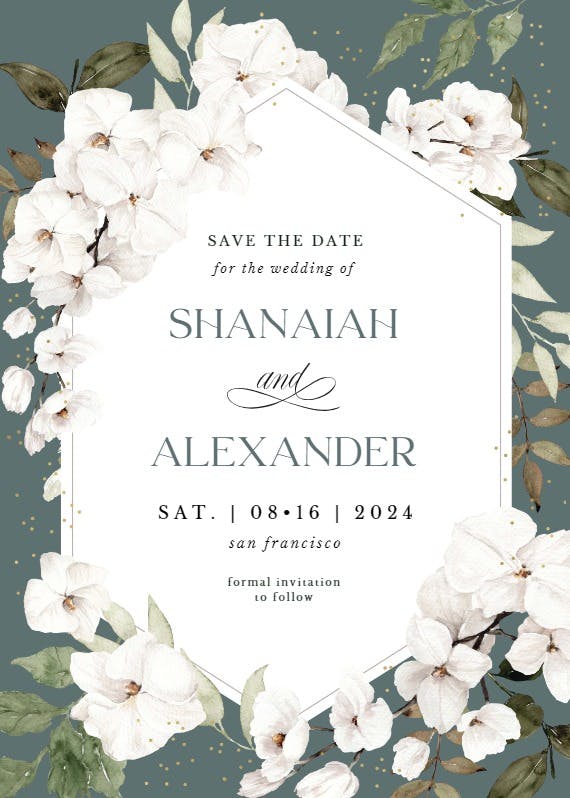 White orchid frame - save the date card