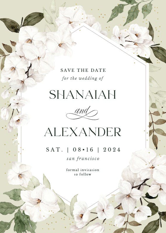 White orchid frame - save the date card