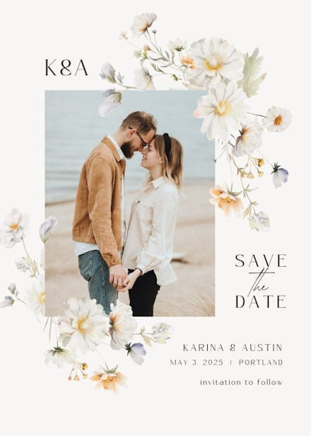 White wildflowers - save the date card