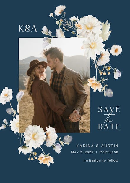 White wildflowers - save the date card