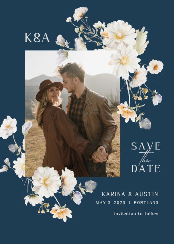 White wildflowers - save the date card