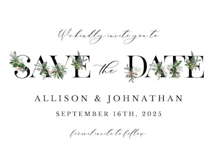 Winter land letters - save the date card