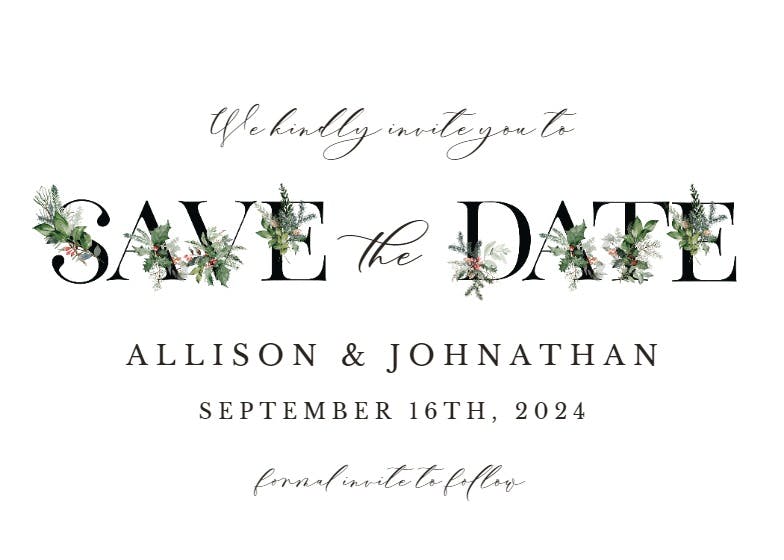 Winter land letters - save the date card