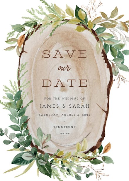 Wood slice - save the date card