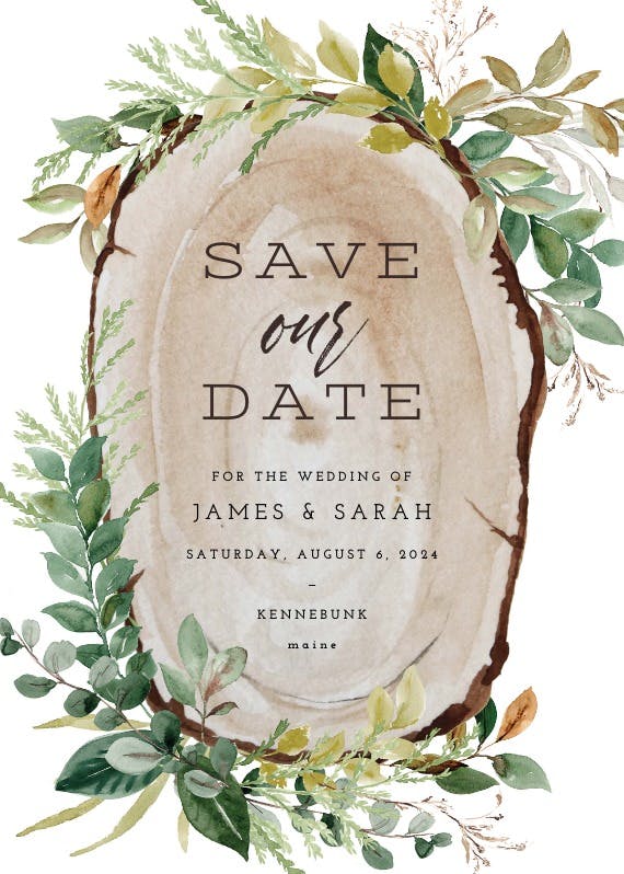 Wood slice - save the date card