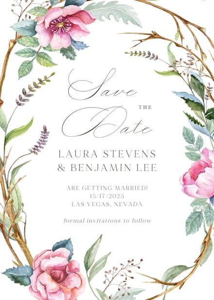 Woodland flower wreath - save the date card