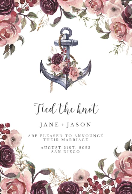Anchor And Floral Frame - Wedding Announcement