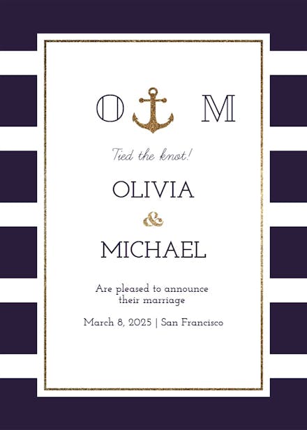 Anchor and stripes - wedding announcement